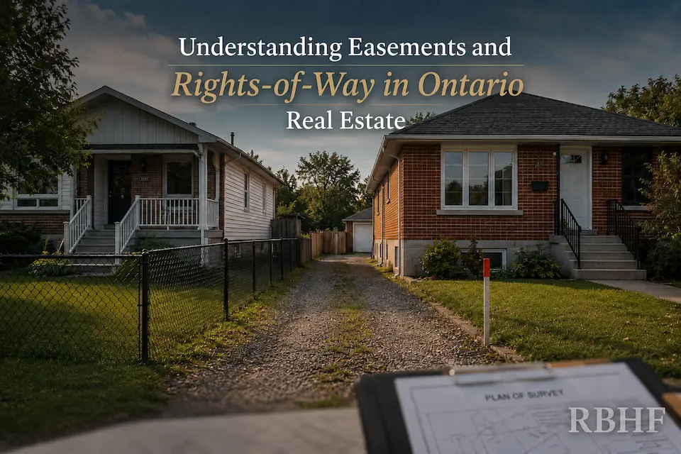 Shared driveway between neighbouring Ontario homes illustrating easements and rights-of-way in real estate